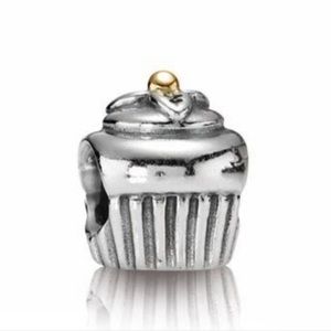 Pandora Retired 925 14K Gold Two Tone Cupcake Dessert Food Themed Bead Charm